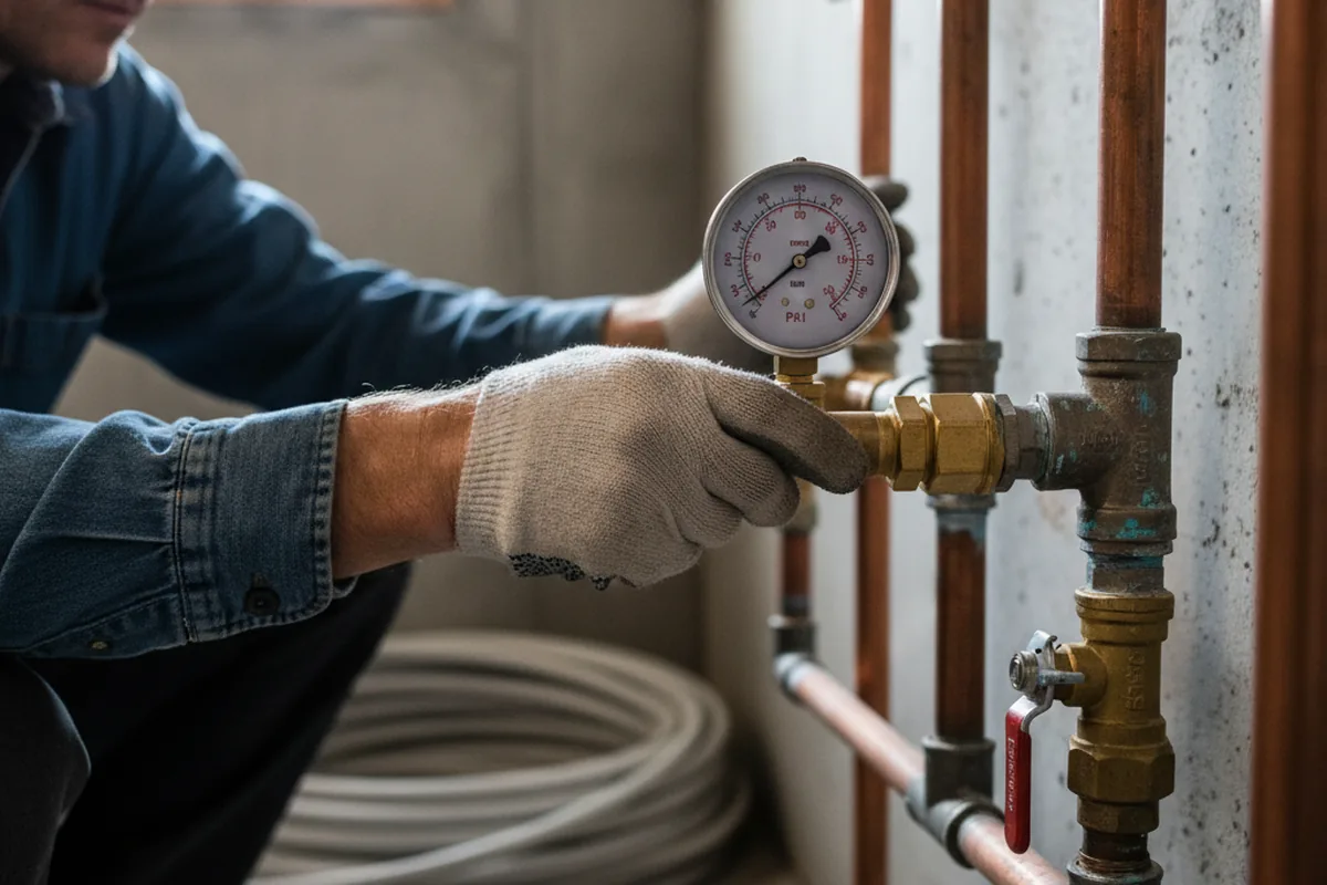 Pressure testing a repaired line during Water Line Repair in Flensburg